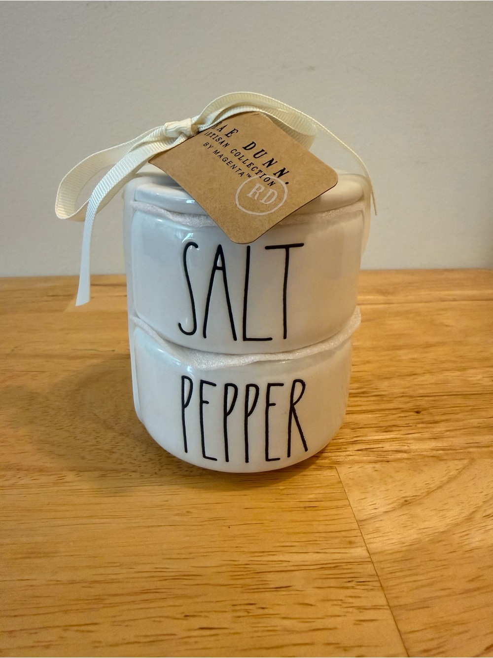 Rae Dunn White Salt & Pepper Stackable Ceramic Canisters